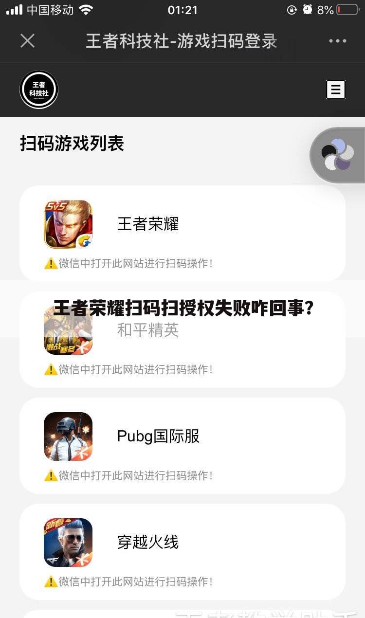 王者荣耀扫码扫授权失败咋回事？