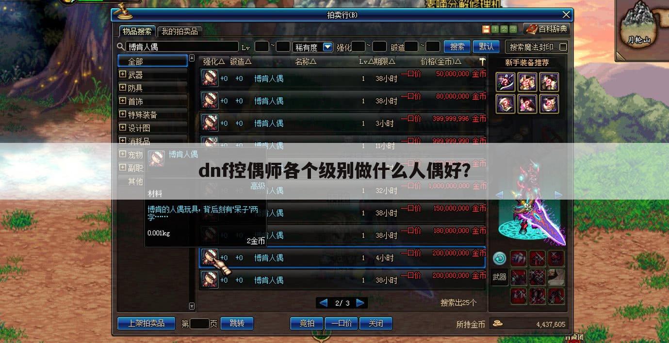 dnf控偶师各个级别做什么人偶好?