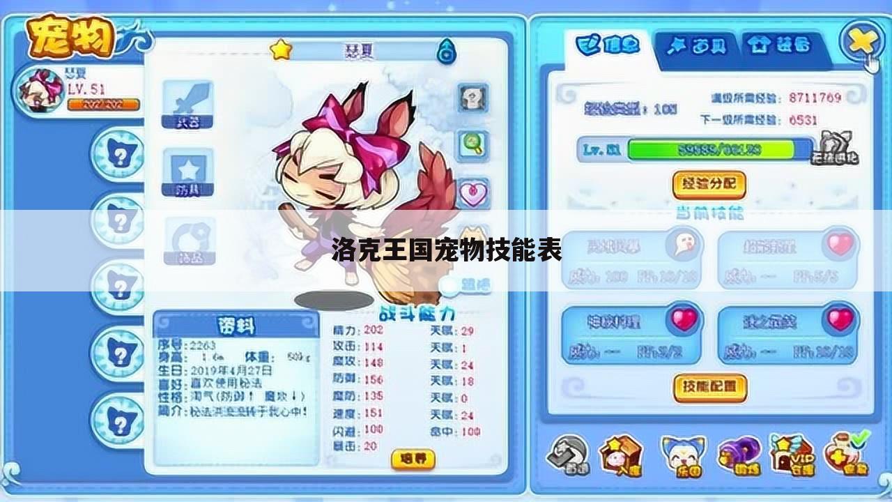 洛克王国宠物技能表
