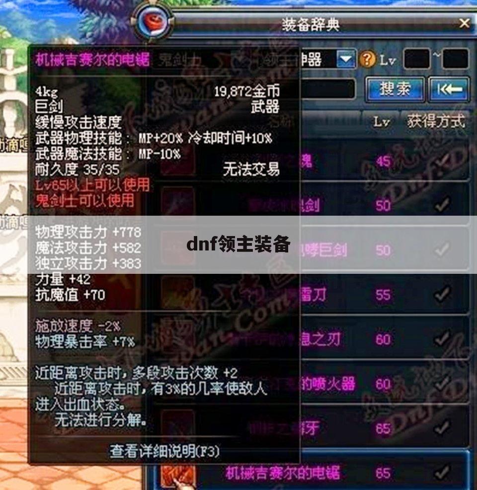 dnf领主装备