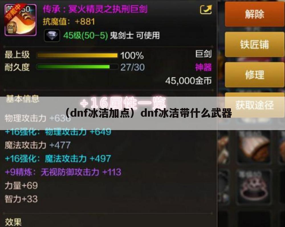 （dnf冰洁加点）dnf冰洁带什么武器