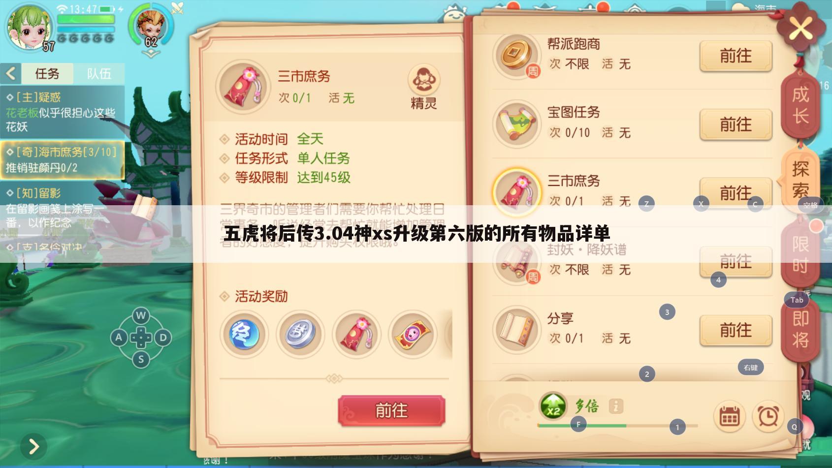五虎将后传3.04神xs升级第六版的所有物品详单