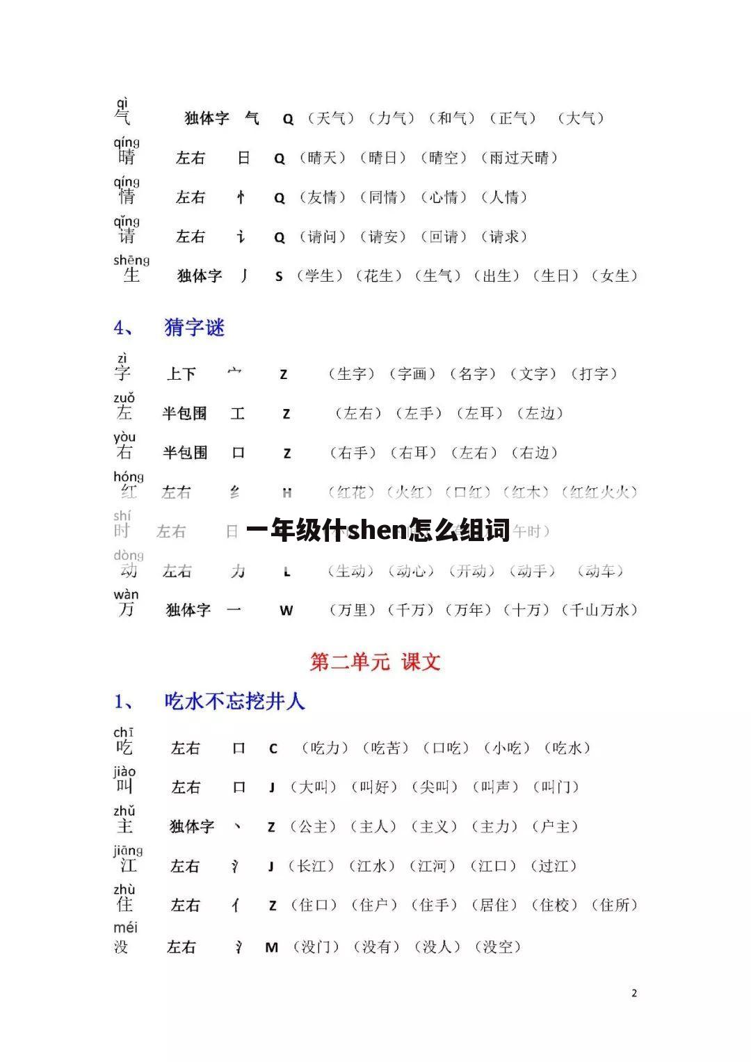 一年级什shen怎么组词