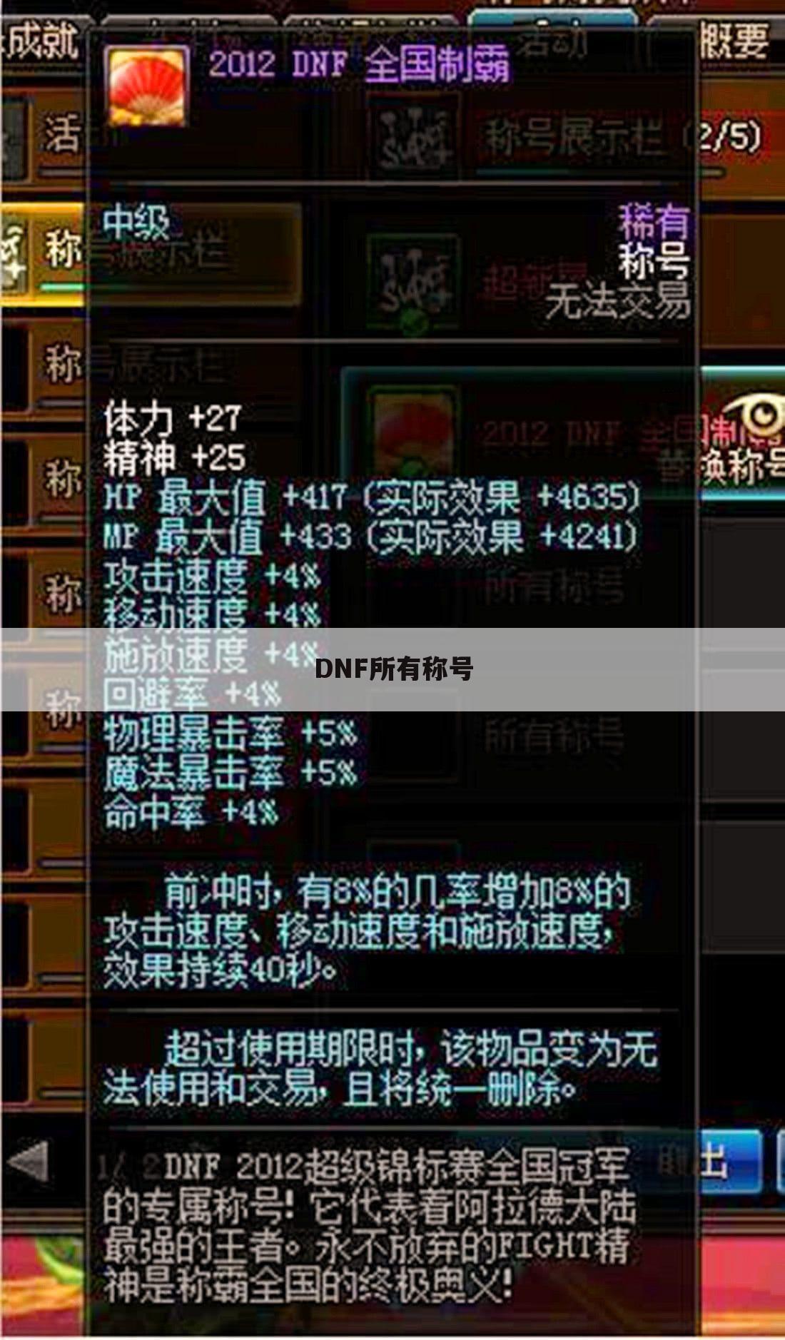 DNF所有称号
