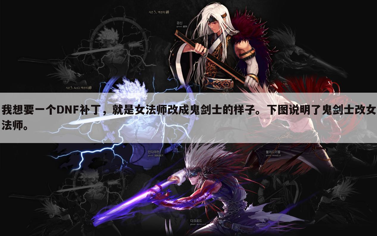 我想要一个DNF补丁,就是女法师改成鬼剑士的样子。下图说明了鬼剑士改女法师。