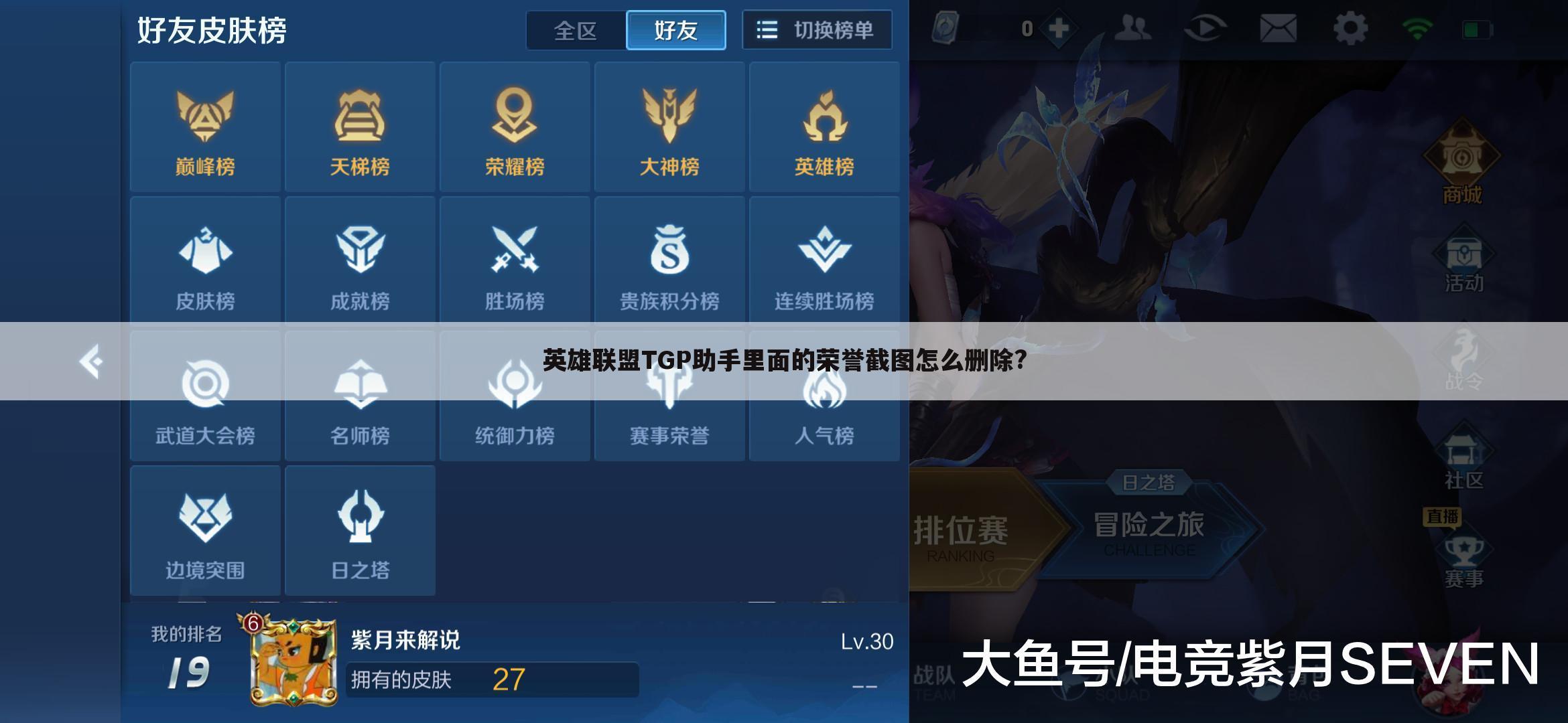 英雄联盟TGP助手里面的荣誉截图怎么删除?