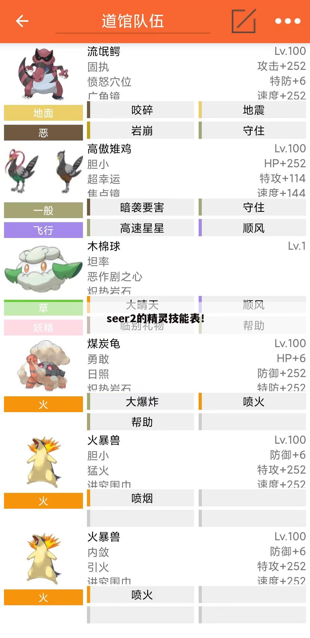 seer2的精灵技能表!