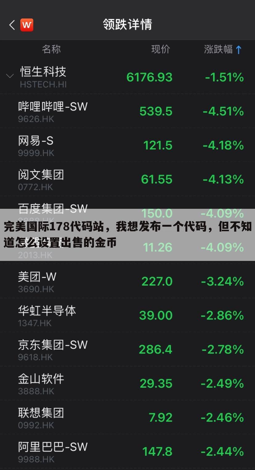 完美国际178代码站,我想发布一个代码,但不知道怎么设置出售的金币
