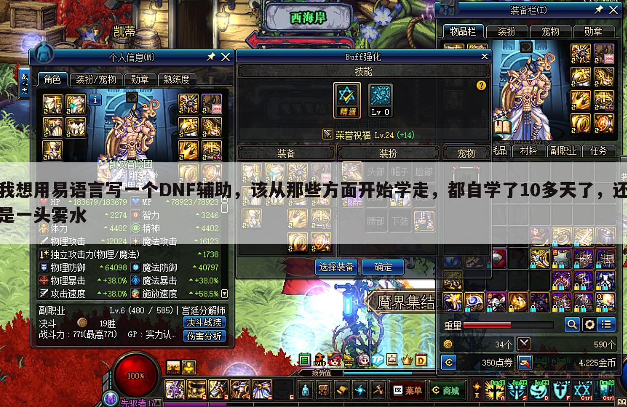 我想用易语言写一个DNF辅助,该从那些方面开始学走,都自学了10多天了,还是一头雾水