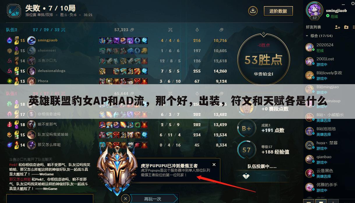 英雄联盟豹女AP和AD流,那个好,出装,符文和天赋各是什么