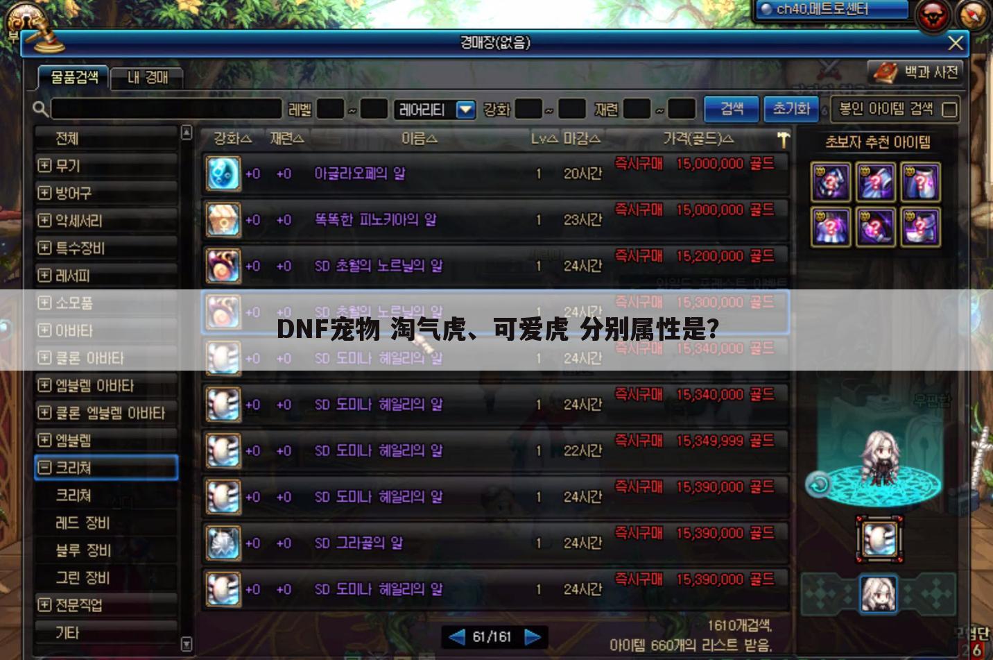 DNF宠物 淘气虎、可爱虎 分别属性是?