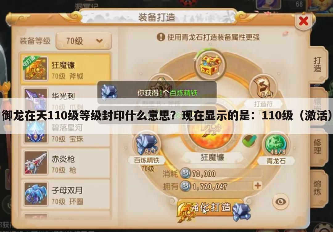 御龙在天110级等级封印什么意思?现在显示的是:110级(激活)