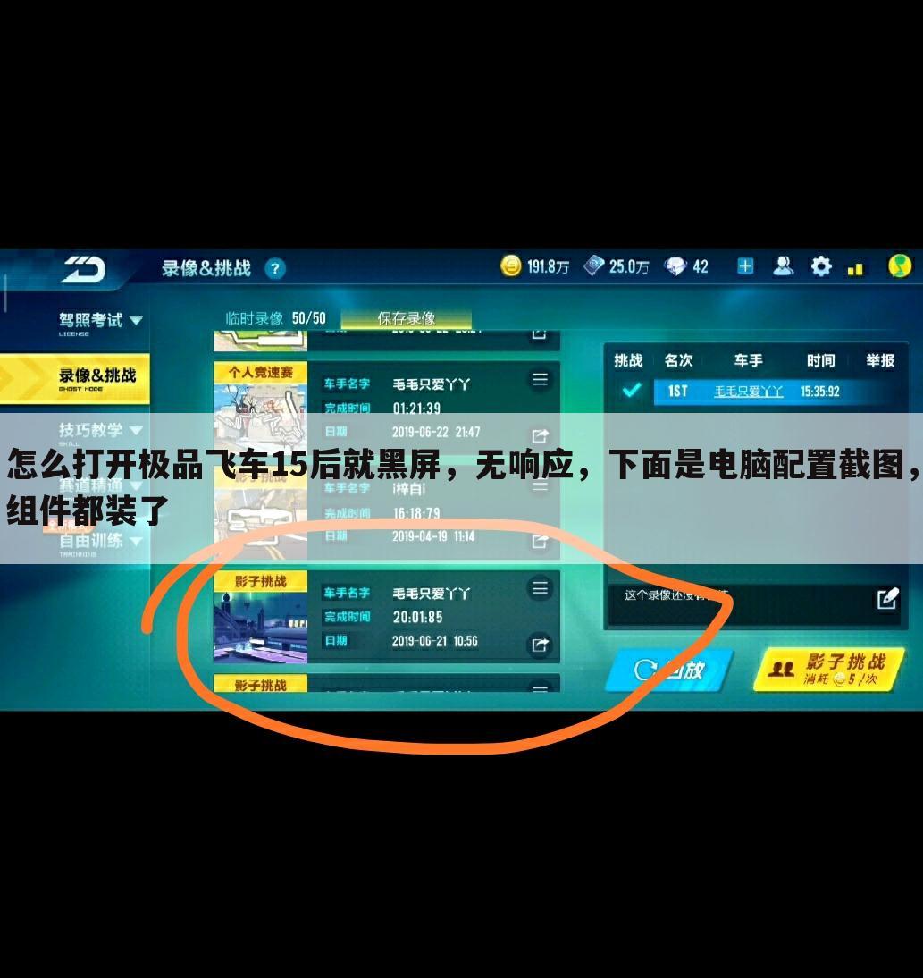 怎么打开极品飞车15后就黑屏,无响应,下面是电脑配置截图,组件都装了
